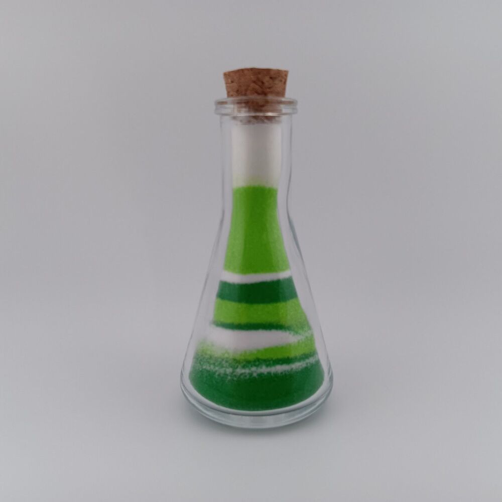 Lab / Alchemy Vial Bottled Sand Art - Green & White - 3"